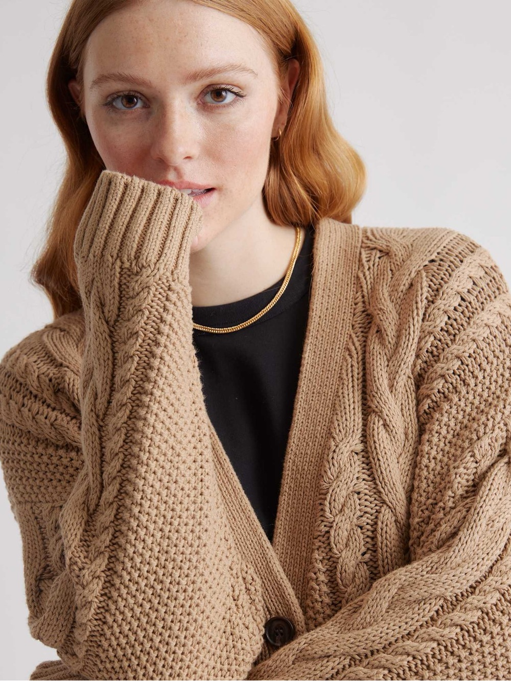 Quince Organic Cotton Oversized Cable Cardigan - Picture 2 of 8